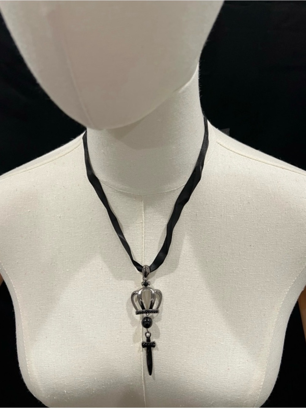 Black Crown & Dagger Pendant Necklace - Men Accessories
